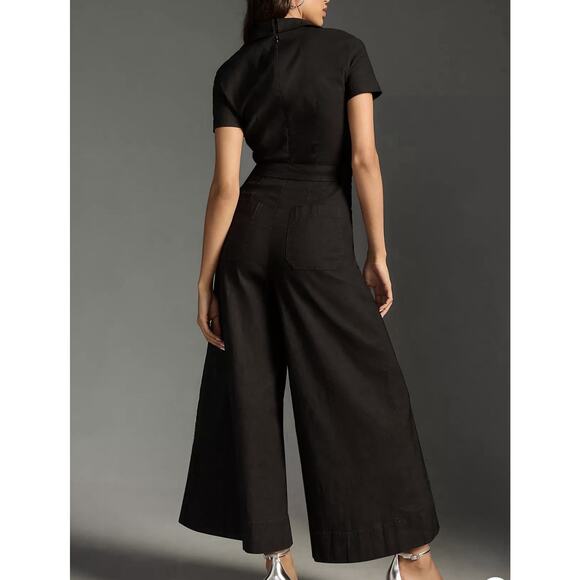 Maeve by Anthropologie The Colette Wrap Jumpsuit Sz 6 Black Wide Leg *No Belt - Picture 3 of 16